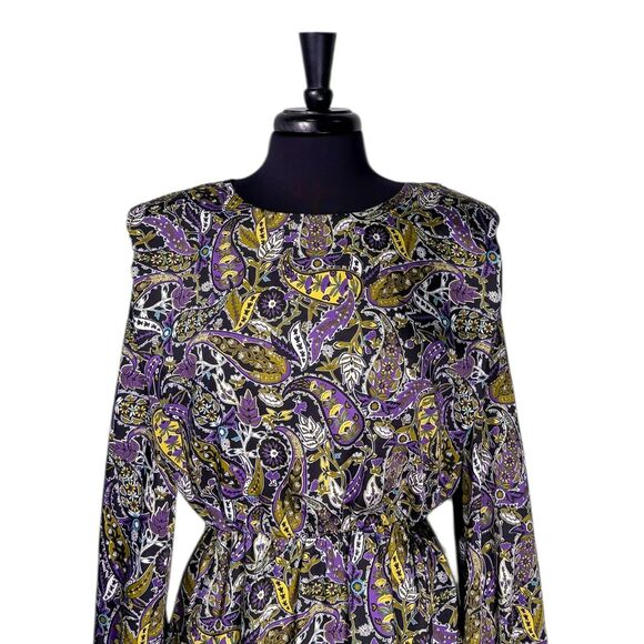 ZARA Womens Dress XL Satin Paisley Print Boho Long Sleeve Mini Elastic Waist NWT - Picture 6 of 11